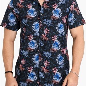 CON.STRUCT Floral Print Men's Slim Fit Stretch Short Sleeve Button Up Shirt 3XL